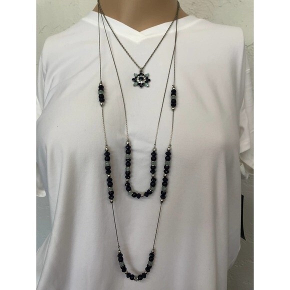 Blue Silver Multi Strand Necklace - Picture 2 of 4